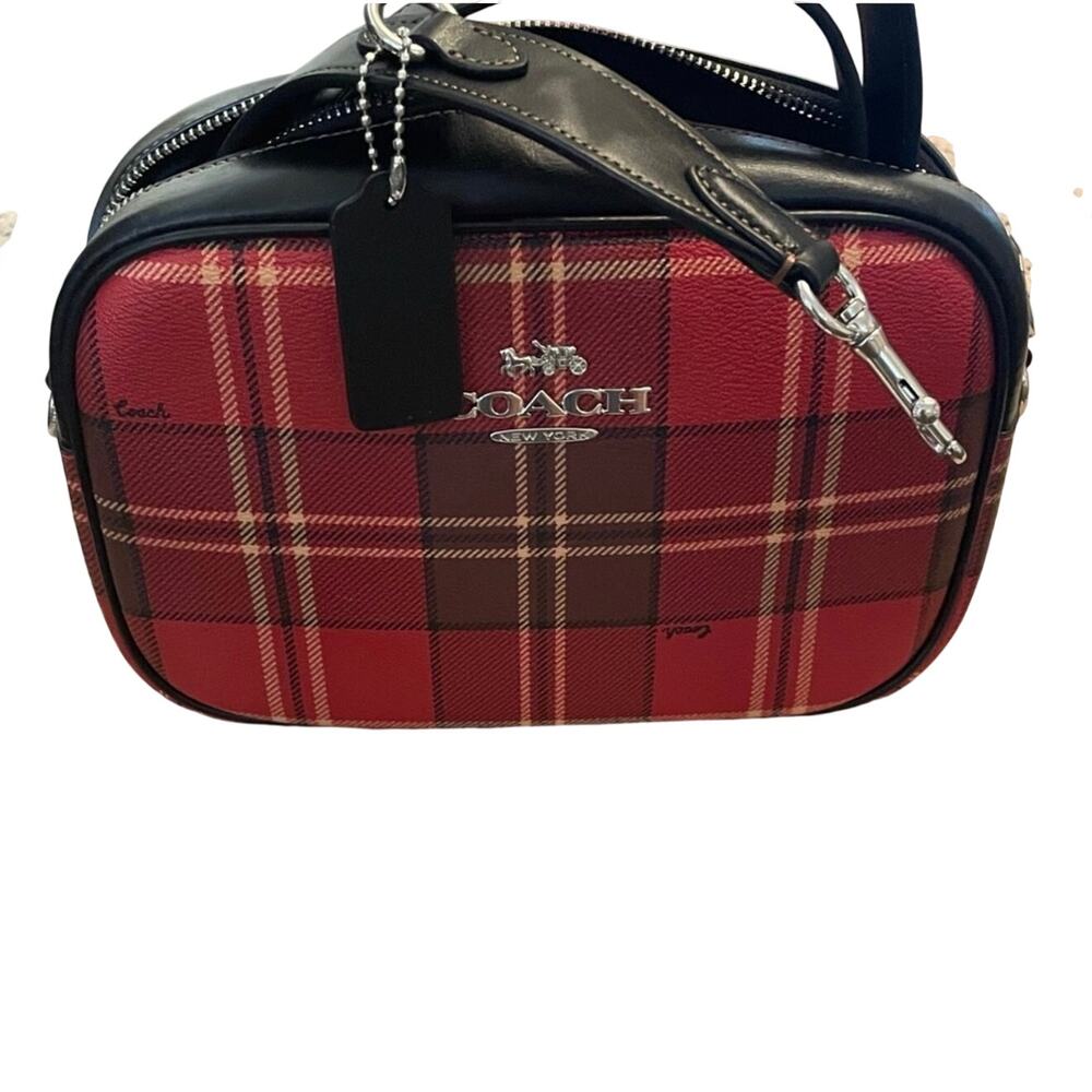 Coach NWT Jamie Camera Bag Tartan Plaid Print Red/Black $350 retail